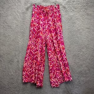 Umgee Medium‎ Pink Wide Leg Full Flowy Pants Elastic Waist Resort Vacation Beach